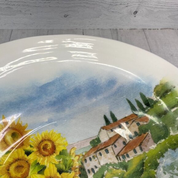 Ceramica Cuore CU415  Yellow Sunflowers Vase Landscape Italy 16" Serving Bowl - Picture 15 of 16